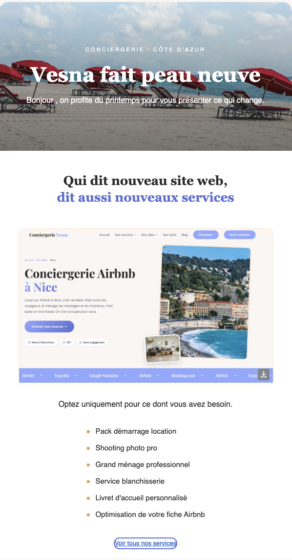 Newsletter de la Conciergerie Vesna
